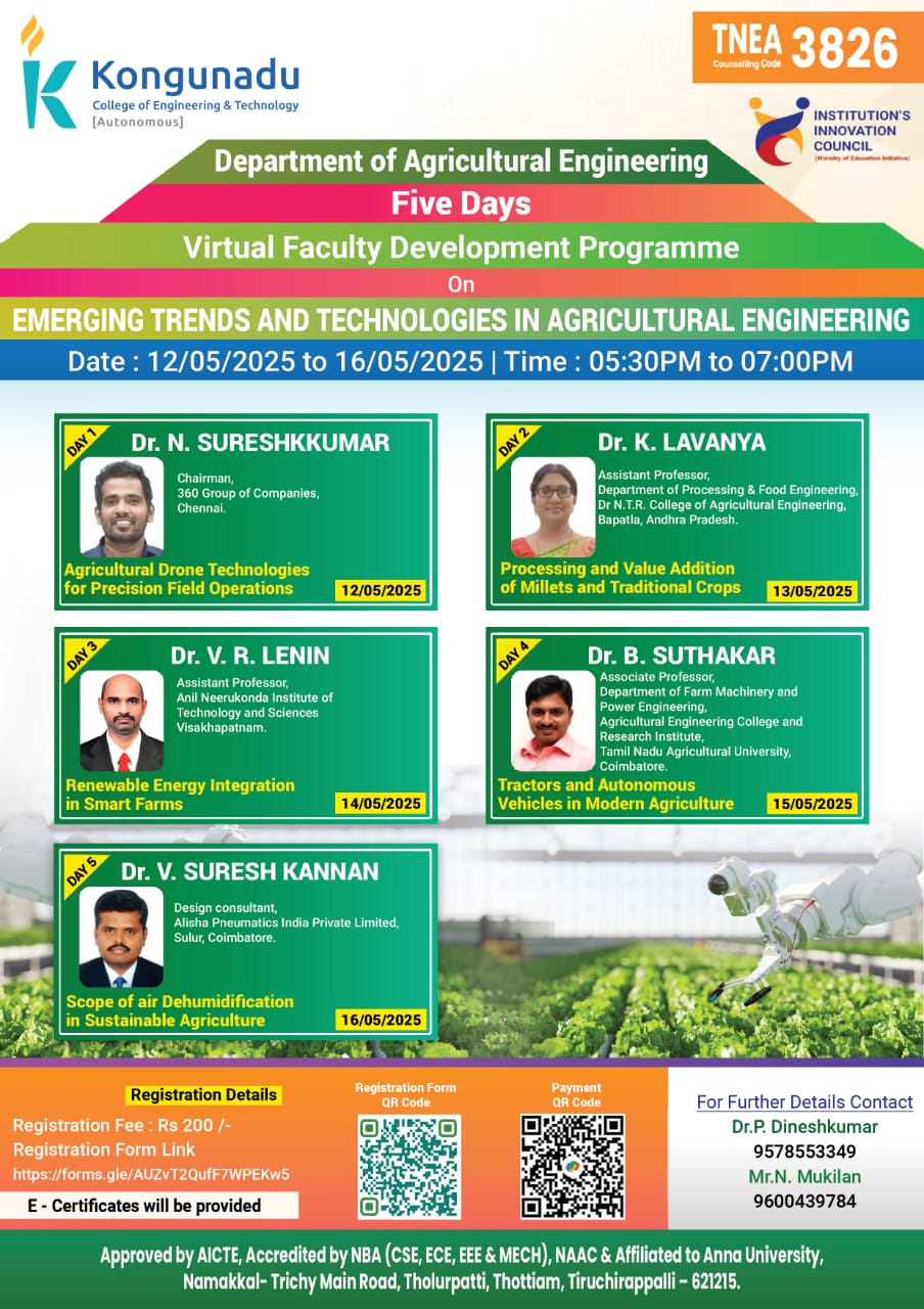 Five Days Virtual Faculty Development Programme on "Emerging Trends and Technologies in Agricultural Engineering 2025